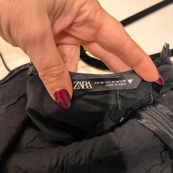 Zara Black Rhinestone Details V-Neck Satin Midi Dress Size Medium - Picture 8 of 12